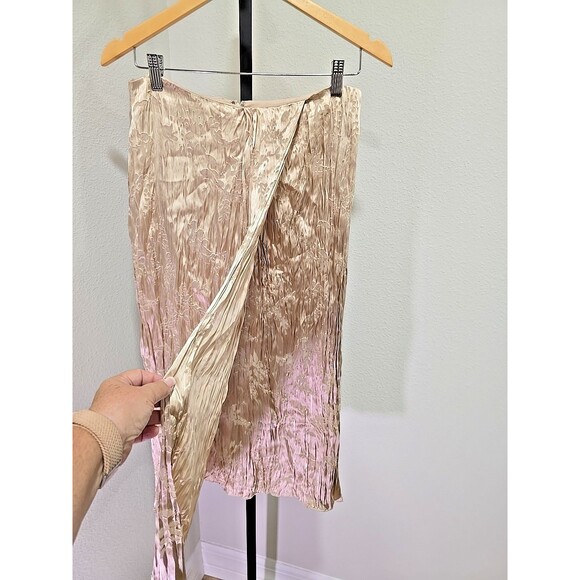 Vince Silk Blend Cream Midi Skirt Womens 2 Sheer Floral Designer Elegant Sheer - Picture 2 of 7